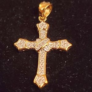 Gold Plated Sterling Cross Pendant with Diamond Chips